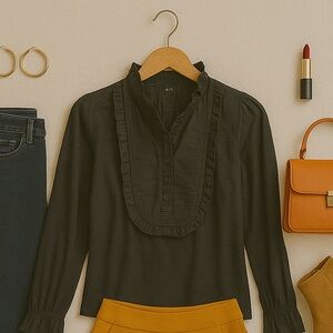 Black Ruffled Blouse - JCrew